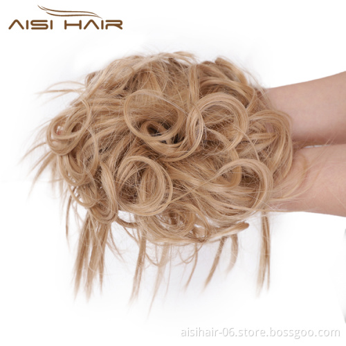 Aisi Hair Synthetic Donut Blonde Chignon Curly Bun Pad Chignon Elastic Band Ribbon Ponytail Rope Rubber Hair Extension For Women